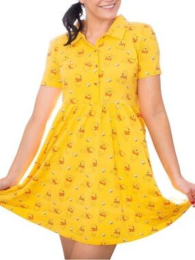 Cakeworthy x Disney Winnie the Pooh Yellow Button-Up Dress Size M